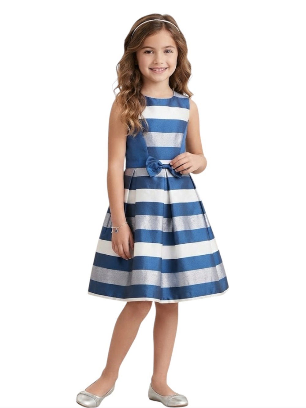 SUGAR PLUM Navy Blue Stripe Tulle Dress with Bow Size 10